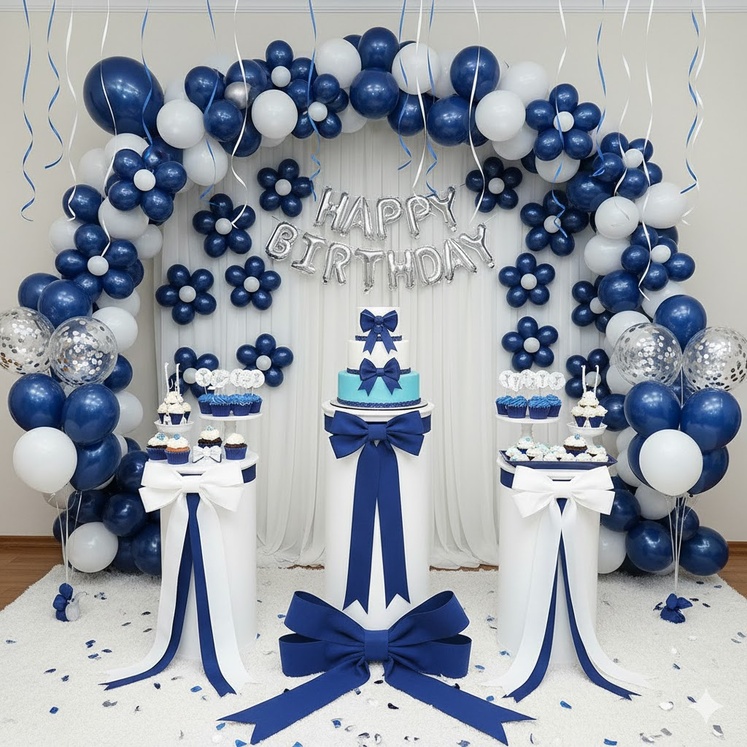 Çiçek balonlu lacivert konsept